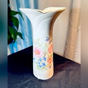 Vintage Fine China Floral Vase Japanese Ceramic White Base Multicolored Flowers